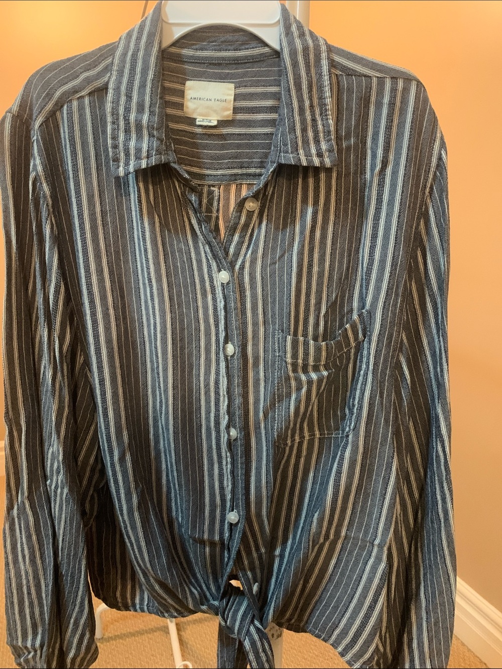 American Eagle Front Tie Striped Button Down